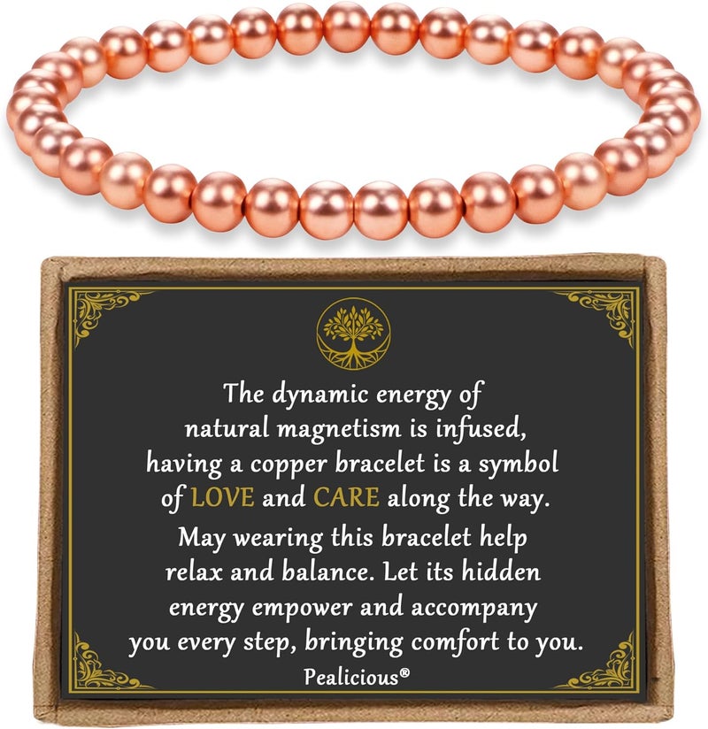 PEALICIOUS Copper Bracelet for Women and Men, 6MM Copper Jewelry as Valentines Gifts, Dainty Cooper Bracelets Pulsera De Cobre para Mujer as Parents Gifts Anniversary Jewelry for Her Him - Image 1